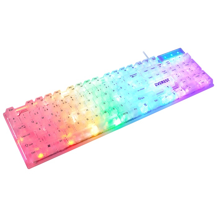 Everest KB-24 Beyaz Rainbow Membrane RGB Işıklı Oyuncu Klavyesi Türkçe Q