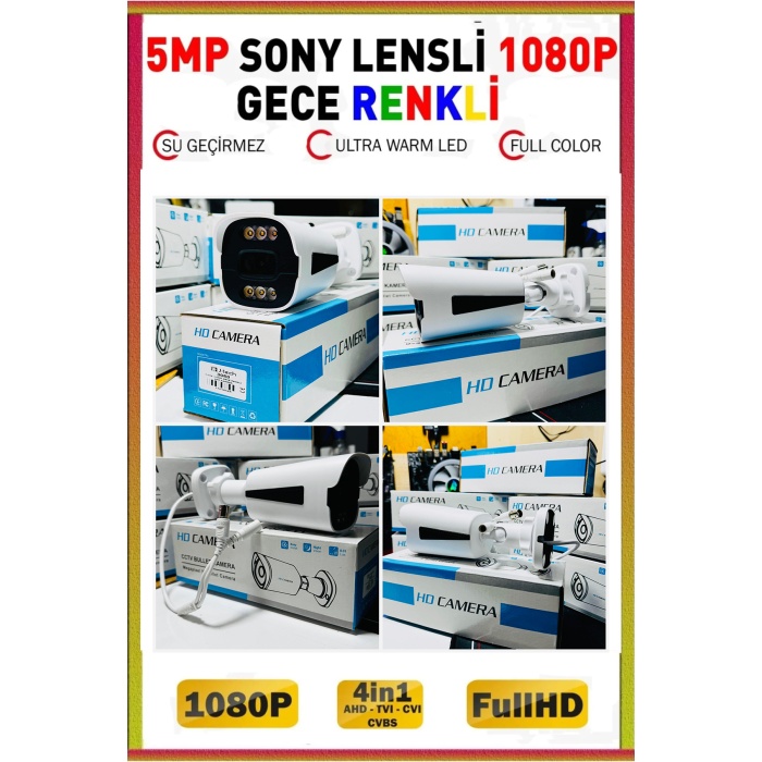 8 Kameralı IP Set 1TB 3060- 5MP Sony Lensli HD Gece Renkli Güvenlik Kamerası Sistemi -Cepten izle