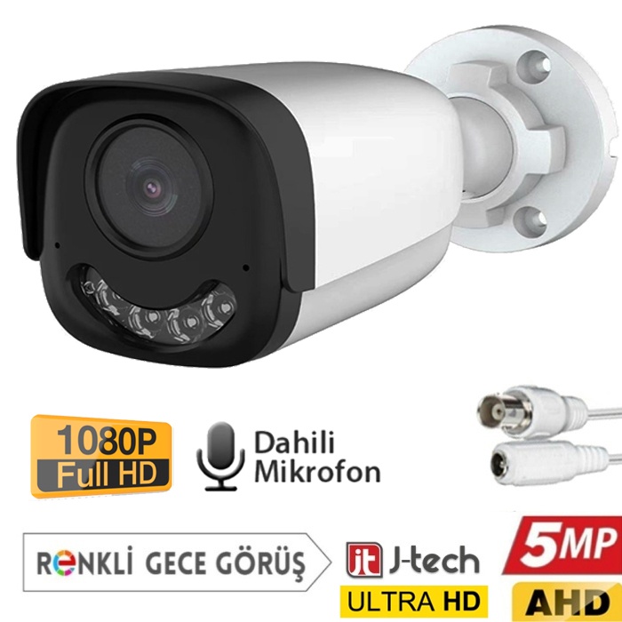 J-TECH 4030 SESLİ 5MP SONY LENS Gece Gündüz Renkli Warm Light 1080P AHD Güvenlik Kamera