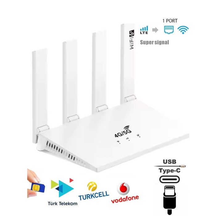 DataForce 4G 5G Sim Kartlı 4 Anten 1 PORT RJ45 Taşınabilir Router Wifi 6 Modem Cpf906
