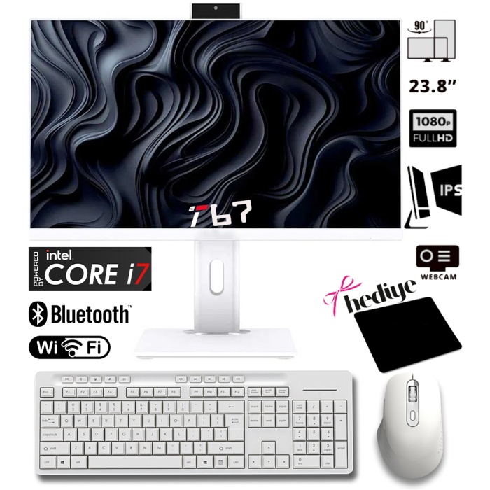 T67 i7-6700 16GB RAM 512GB SSD 8 ÇEKİRDEK 24 Pivot Webcam Bluetooth - WiFi All in One Bilgisayar