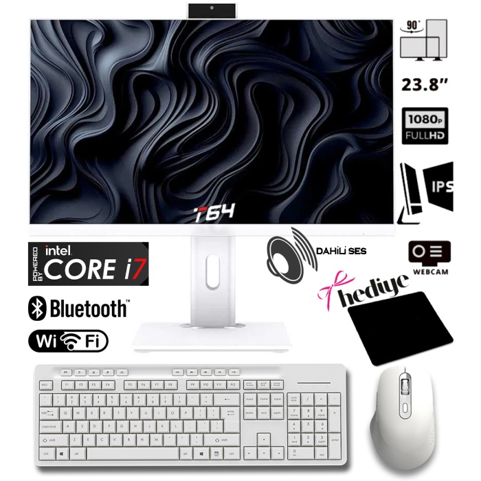 T64 i7-6700 16GB RAM 512GB SSD 8 ÇEKİRDEK 24 Pivot Webcam Bluetooth - WiFi All in One Bilgisayar