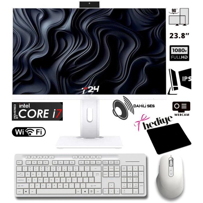 T24 i7-2600 16GB RAM 512GB SSD 8 ÇEKİRDEK 24 Pivot Webcam WiFi All in One Bilgisayar