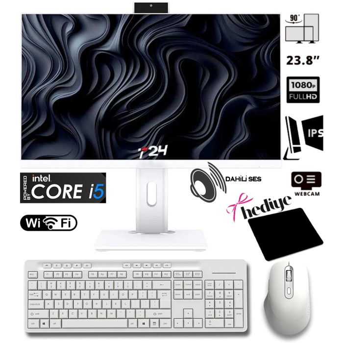 T24 i5-2300 16GB RAM 256GB SSD 24 Pivot Webcam WiFi All in One Bilgisayar