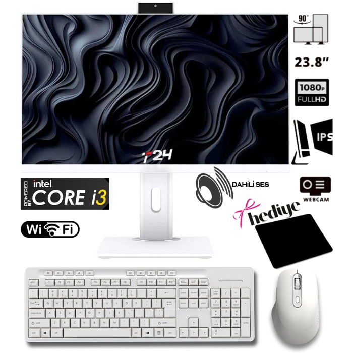 T24 i3-2100 16GB RAM 128GB SSD 24 Pivot Webcam WiFi All in One Bilgisayar