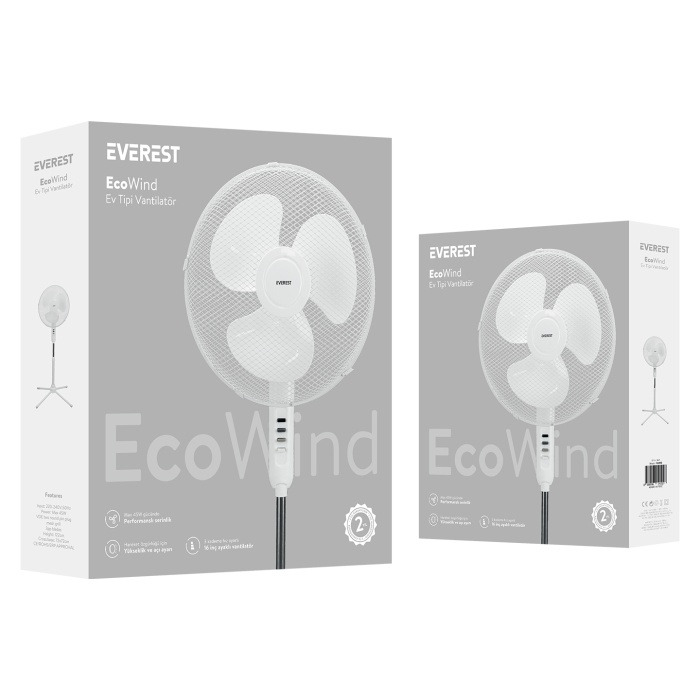 Everest FAN10 EcoWind Beyaz 16 Maks 45W 3 Kademe 1100RPM Metal Yıldız Ayak 3 Bıçaklı Vantilatör/ Pervanesi