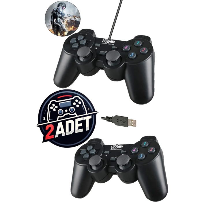 PL-2596 X2 İkili Usb Kablolu Joystick Gamepad Oyun Kolu Pc Tv Bilgisayar Laptop Uyumlu