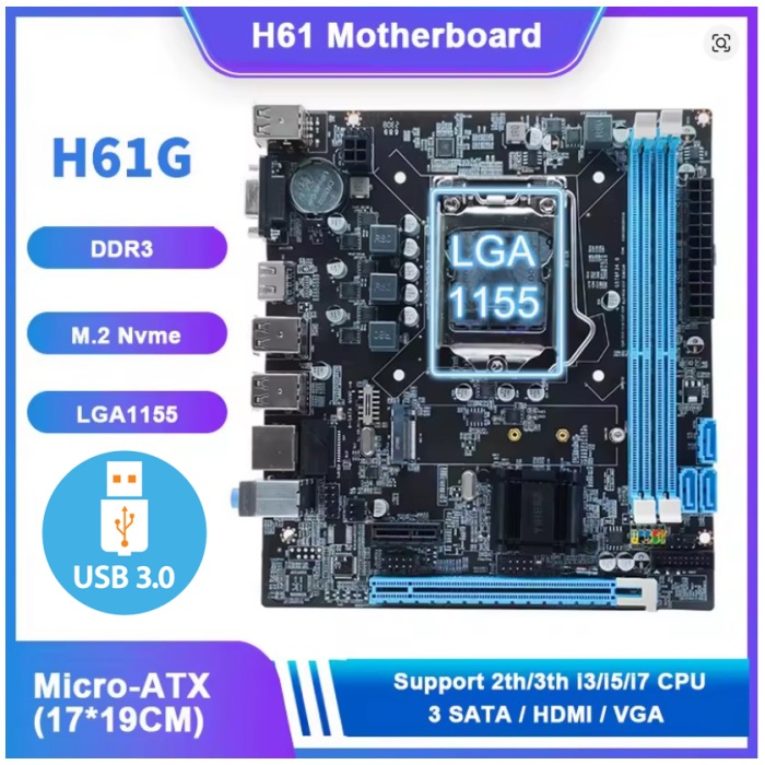 H61G 2xDDR3 M.2 USB 3.0 HDMI 2-3.nesil LGA1155 Soket Anakart