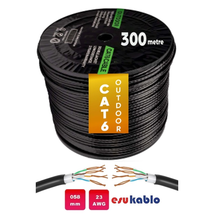 ESU Outdoor 300 Metre 4x2x23 AWG 0,58MM CAT6 FTP Dış Ortam Network İnternet Kablosu