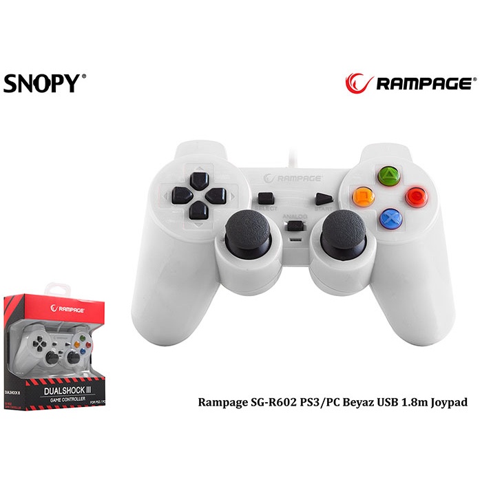 Snopy Rampage SG-R602 PS3/PC Beyaz USB 1.8m Joypad