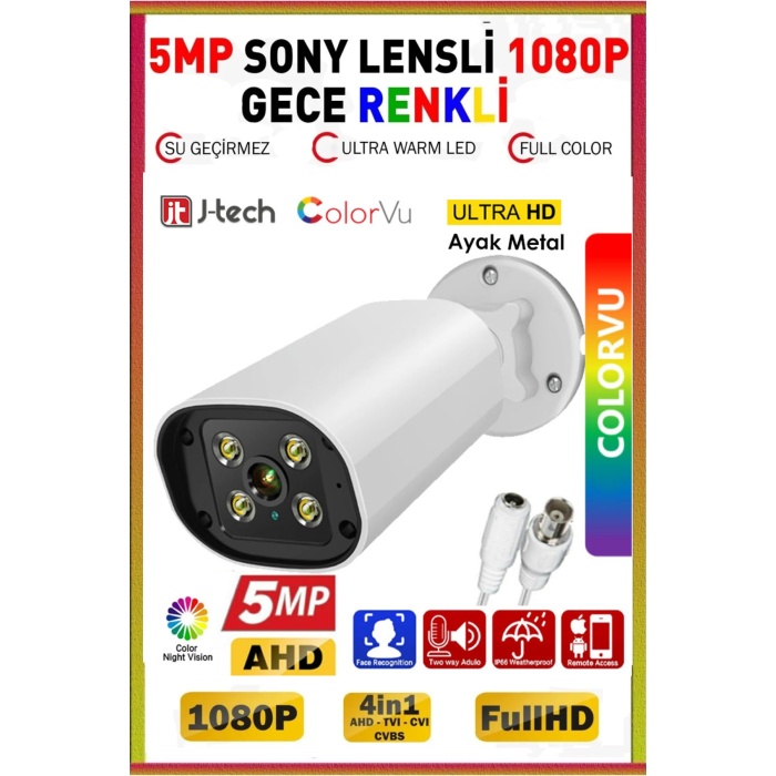 4 Kameralı AHD Set 250GB 8000- 5MP Sony Lensli HD Gece Renkli Güvenlik Kamerası Sistemi -Cepten izle