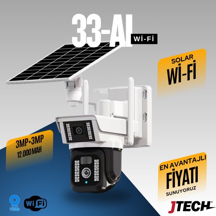V380 PRO 33-AL 2X KAMERA 4K Güneş Panel Solar 12000mAH Alarmlı Mikrofon 360 PTZ Türkçe Uygulama Güvenlik Kamera
