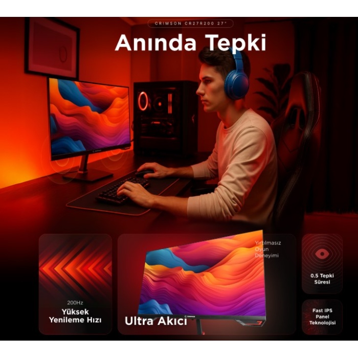 Rampage CRIMSON 27 200Hz 0.5ms Fast IPS FHD Dahili Hoparlör Freesync/G-Sync PC Flat Oyuncu Monitörü ( CR27R200 )