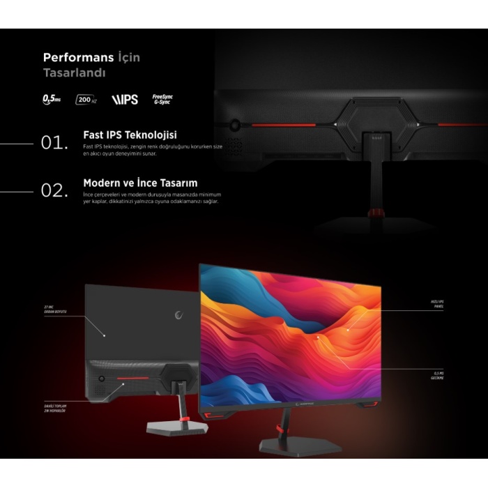 Rampage CRIMSON 27 200Hz 0.5ms Fast IPS FHD Dahili Hoparlör Freesync/G-Sync PC Flat Oyuncu Monitörü ( CR27R200 )