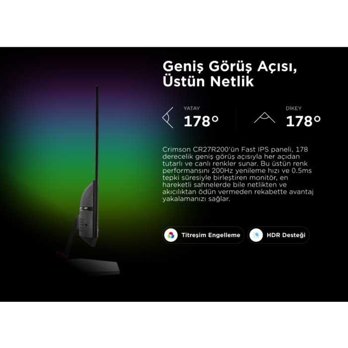 Rampage CRIMSON 27 200Hz 0.5ms Fast IPS FHD Dahili Hoparlör Freesync/G-Sync PC Flat Oyuncu Monitörü ( CR27R200 )