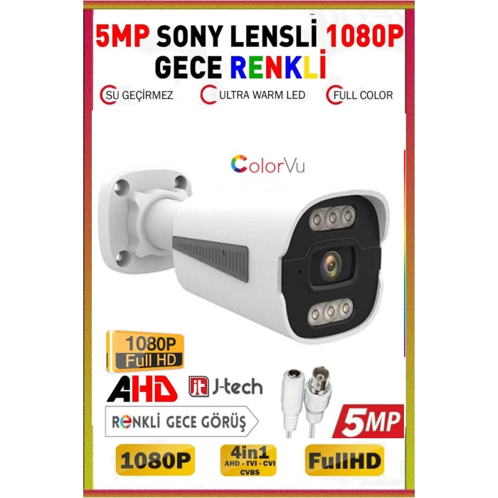 8 Kameralı AHD Set 500GB 3060- 5MP Sony Lensli HD Gece Renkli Güvenlik Kamerası Sistemi -Cepten izle