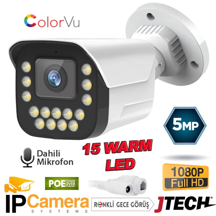 J-TECH JT-9090 5MP SESLİ IP Bullet 15 LED PoE 3.6MM Network Kamera Gece-Gündüz Renkli Görüntü