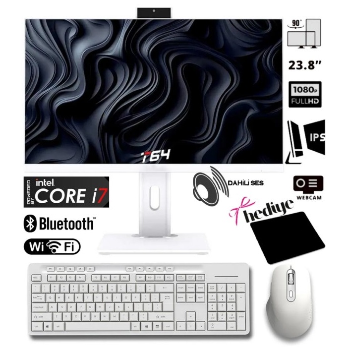 T64 i7-6700 16GB RAM 256GB SSD 24 Pivot Webcam Bluetooth - WiFi All in One Bilgisayar