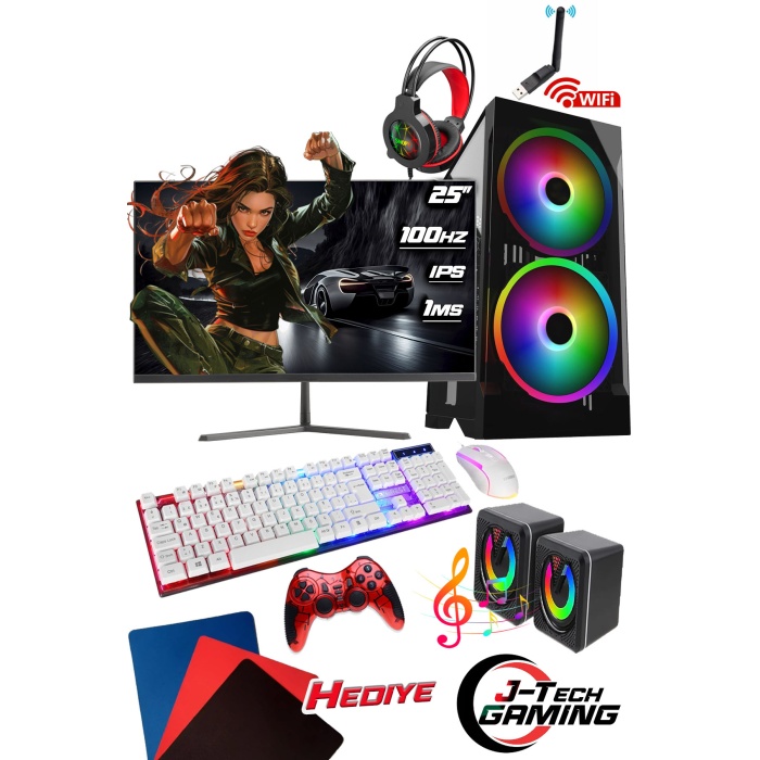 J-TECH G12714 i5-10400F 16GB 256GB SSD R7 4GB Ekran Kartı 25 100Hz 1MS IPS Oyuncu Masaüstü Bilgisayar