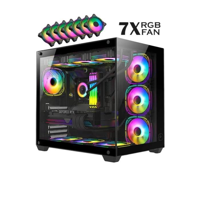 GamX Tuş ve Kumandalı 7x120 mm Gerçek ARGB Fanlı (Psu Yok) Gaming Akvaryum Bilgisayar Kasası