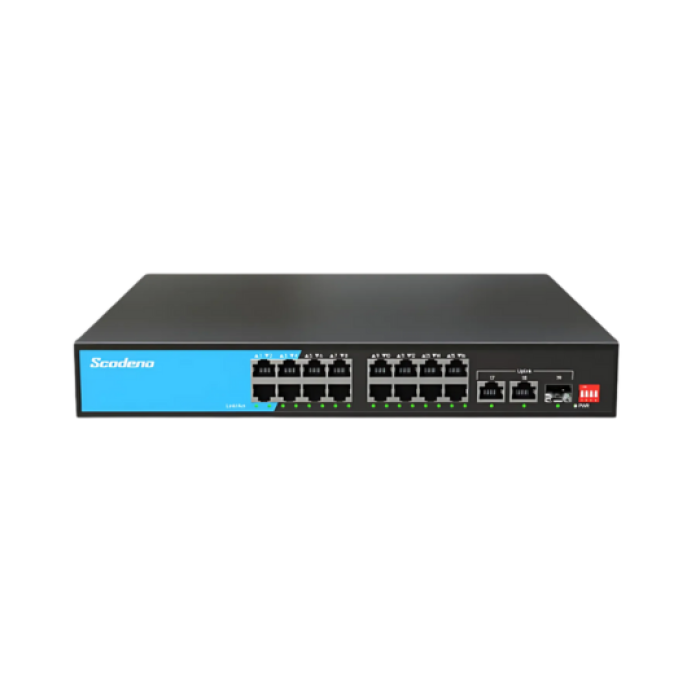 Scodeno S200 16 Port 2*10/100/1000Mbps PoE Switch 2 Uplink - 16 Port PoE Switch 300W Watt
