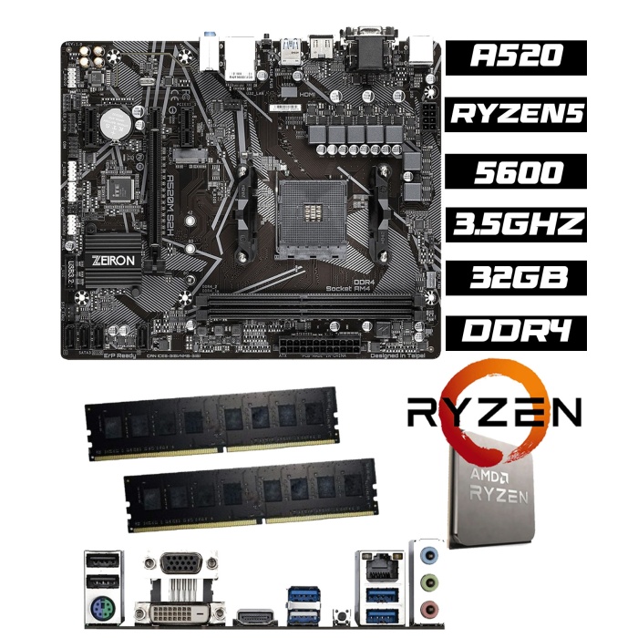 B12750 Ryzen5 5600 32GB DDR4 RAM A520DA1 CPU Fan Bundle Anakart Komple SET