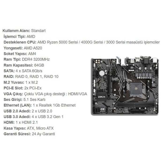B12750 Ryzen5 5600 32GB DDR4 RAM A520DA1 CPU Fan Bundle Anakart Komple SET