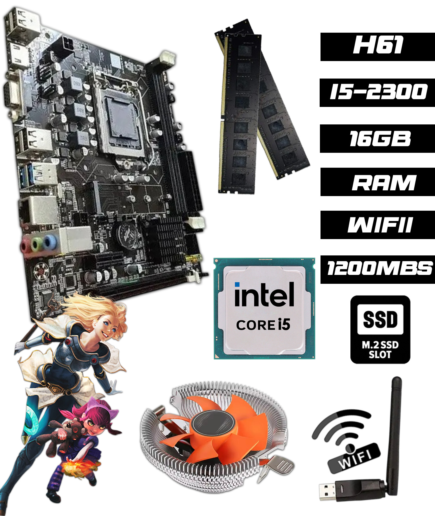 i5-2300 + PRGATRON IPMSB-H61 + メモリ　DDR3-1333（４GB×２）８GB　のセット