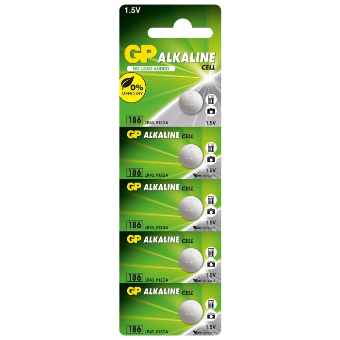 GP GP186-C5 LR43 AG12 Alkalin Düğme Pil 5li Paket