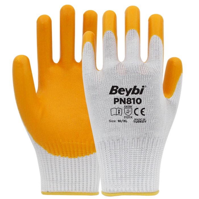 Beybi Nitril Poly Pn810 9 Beden Beyaz-Sarı 12li Eldiven