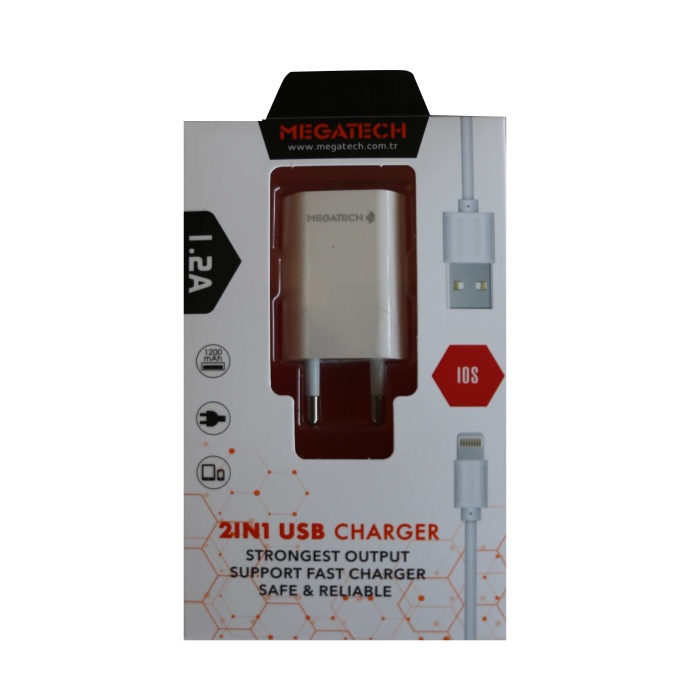 Megatech MT-Cl1 1.2ın Usb Ev Şarj Kafa+Iphone Kablo