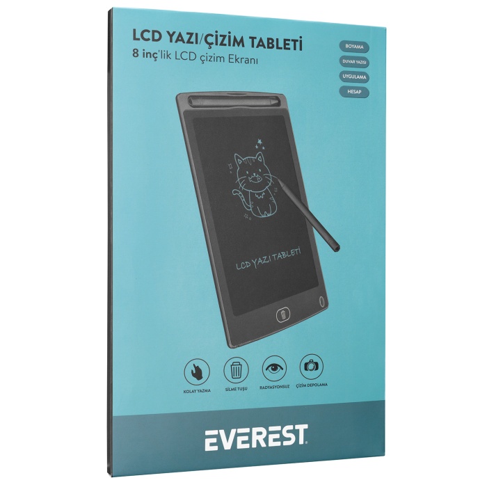 Everest EV-DY100 8,5 Siyah Tek Tuşla Sil Dijital Yazı Tahtası Yazı Alanı 125x175mm