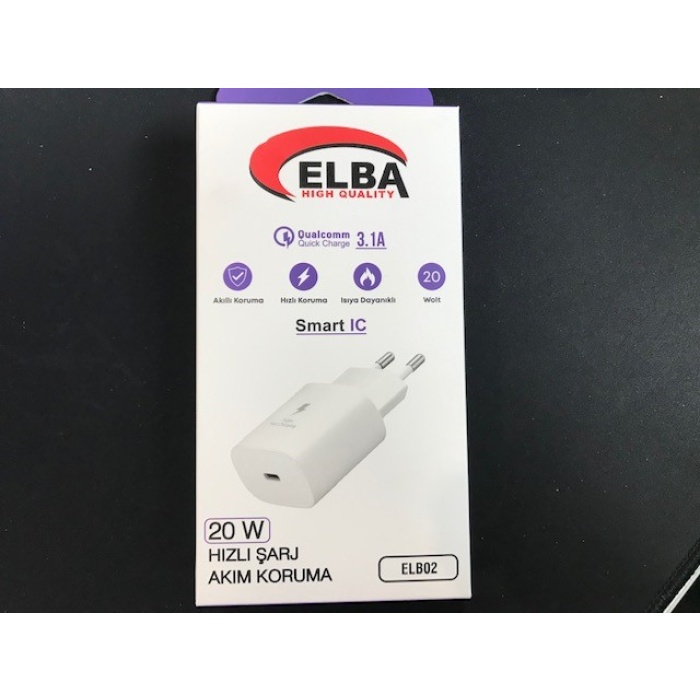 Elba ELB02-20WPD Beyaz 20W USB-C Şarj Kafa PD 3.0-QC4.0(Akıllı Koruma-Hızlı Şarj-Isıya Dayanıklı)