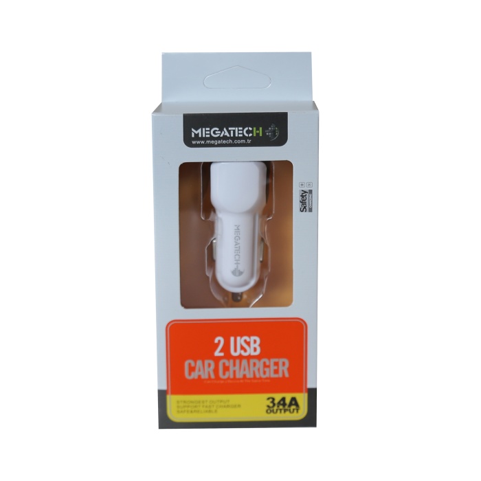 Megatech T05 2Usb 3.4A Beyaz Araç Çakmaklık Şarj Cihazı