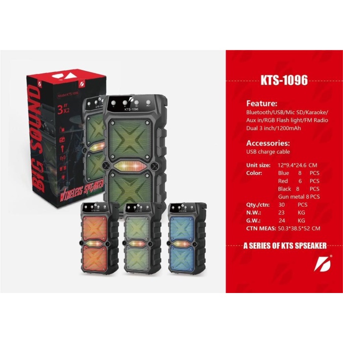 KTS 1096 Siyah Bluetooth M-sd-Usb RGB  Speaker