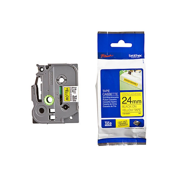 Brother TZE-S651 24 mm Sarı Üzeri Siyah Güçlü Yapışkanlı Laminasyonlu Etiket