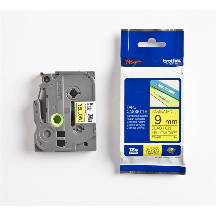 Brother TZE-621 9 mm Sarı Üzeri Siyah Laminasyonlu Etiket
