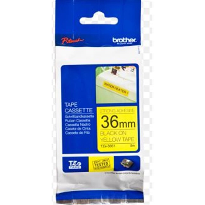 Brother TZE-S661 36 mm Sarı Üzeri Siyah Güçlü Yapışkanlı Laminasyonlu Etiket