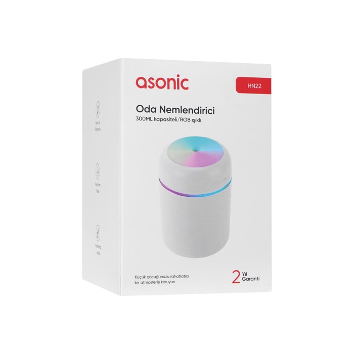 Asonic HN22 Matte Beyaz 2W 300ML kapasiteli 4 Saat Çalışabilir RGB Mini Oda Nemlendirici