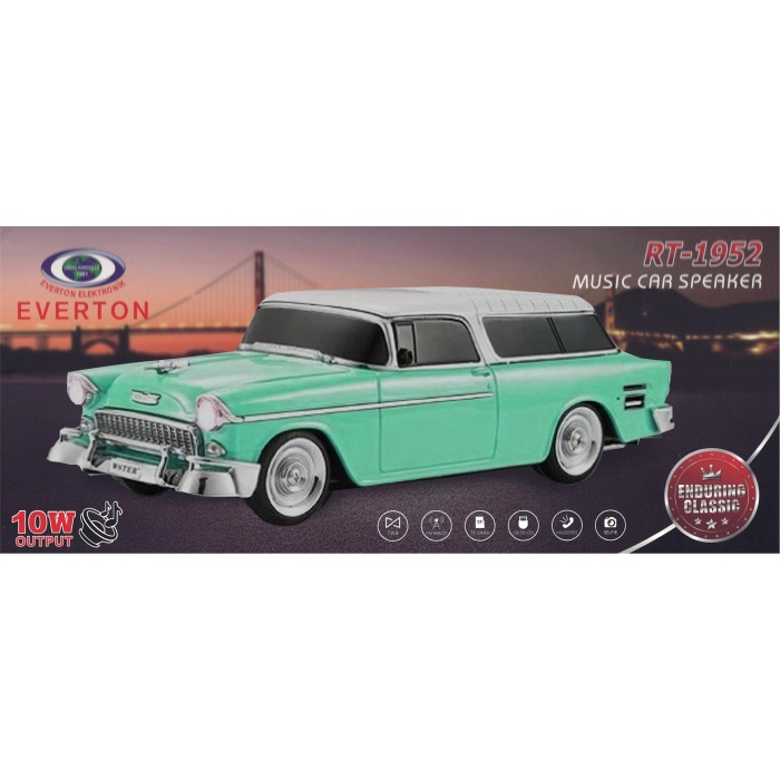 EVERTON RT-1952 Turkuaz Arabalı  Bluetooth Fm-Usb-Tf-Aux Şarjlı Nostaljik Radyo