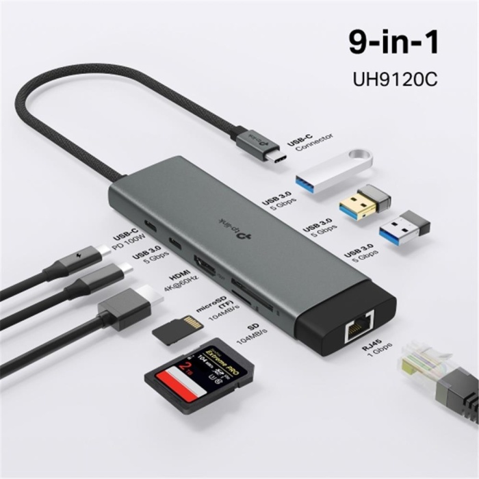 Tp-Link UH9120C USB Type C Docking Station 9 Port ( USB-C PD + USB C + USB 3.0 X3 + Kart Okuyucu )