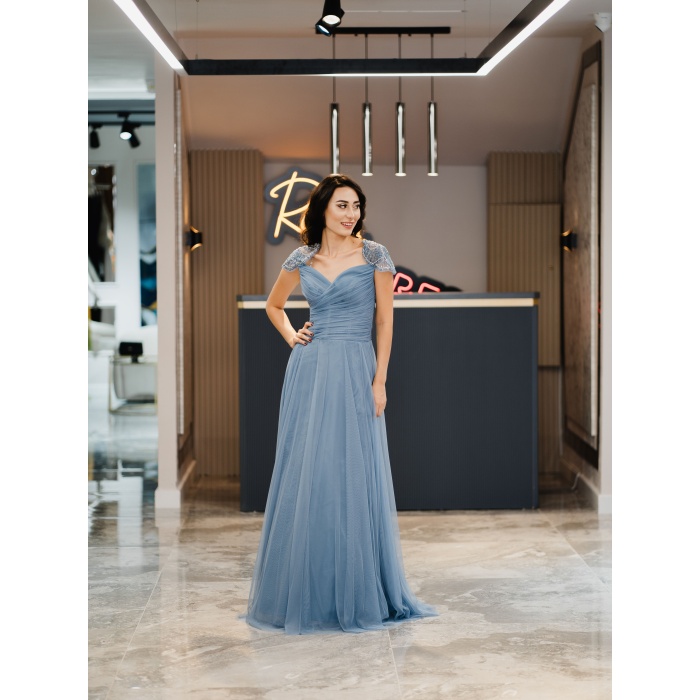 SIRTI TAŞLI TÜL ABİYE ELBİSE