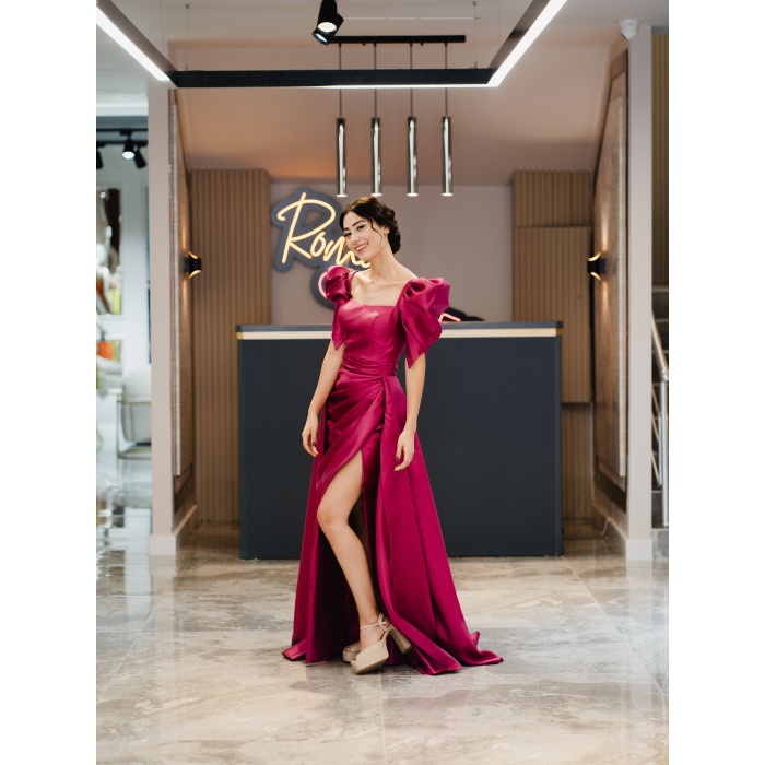 SIRTI ÇAPRAZ İPLİ KUYRUKLU ABİYE ELBİSE