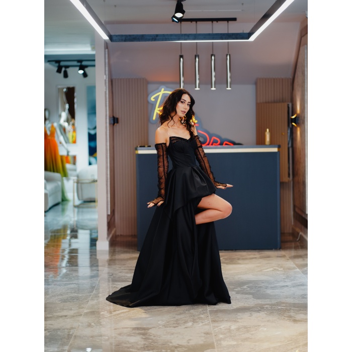 TÜL  KOL GÖĞÜSÜ TAŞLI ABİYE ELBİSE