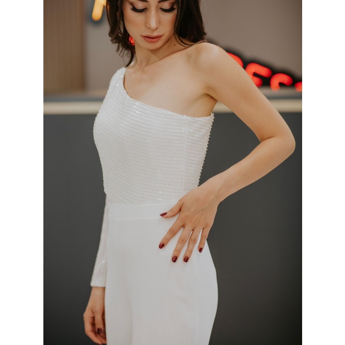 ÜST KISMI PAYET İŞLEMELİ TEK KOLLU ABİYE TULUM
