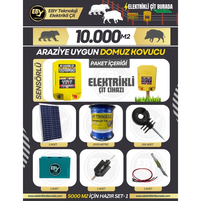 EBY Elektrikli Çit Güneş Panelli Set 10.000 m2