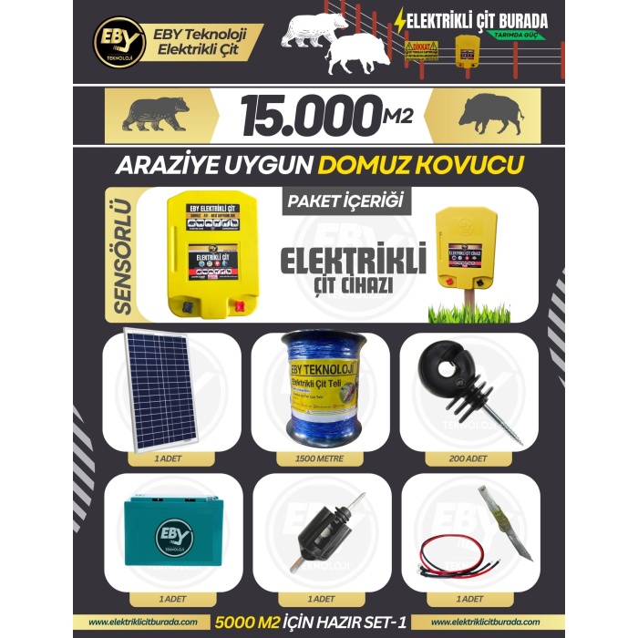 EBY Elektrikli Çit Güneş Panelli Set 15.000 m2