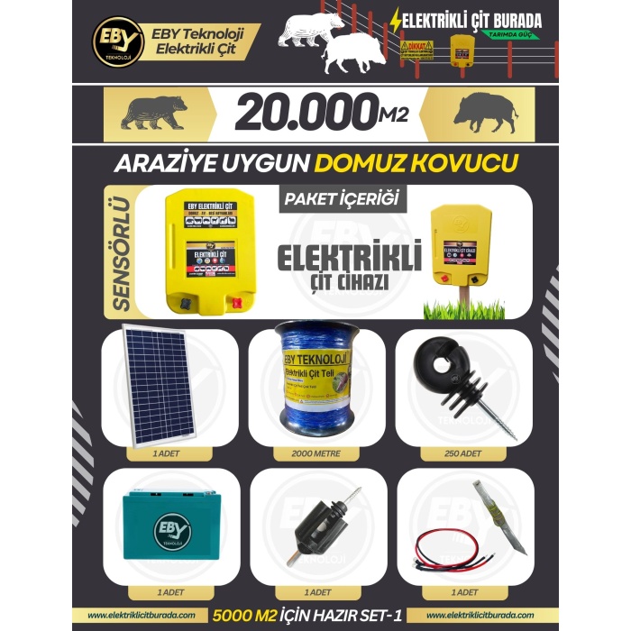 EBY Elektrikli Çit Güneş Panelli Set 20.000 m2