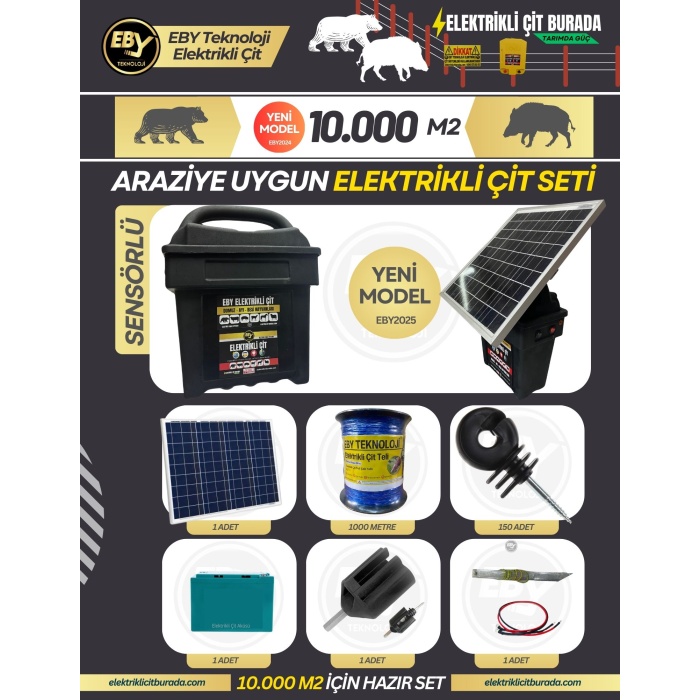EBY Elektrikli Çit Güneş Panelli Set Çantalı 10.000 m2