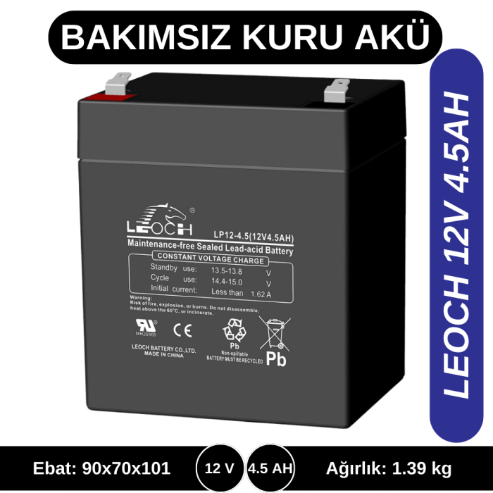 LEOCH 12V 4,5AH KURU TİP AKÜ
